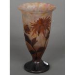 Jugendstil-Vase. Frankreich, wohl Émile Gallé um 1900. Farbloses Glas, farbig überfangen, floral