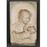 Mutter mit Kind. Paris um 1900. Gipsrelief, re./u. unleserlich sign., 76 x 46 cm.- - -25.00 %