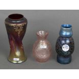 Drei unterschiedliche Jugendstil-Vasen. Böhmen um 1900. Farbloses Glas, bunt überfangen, teilw.