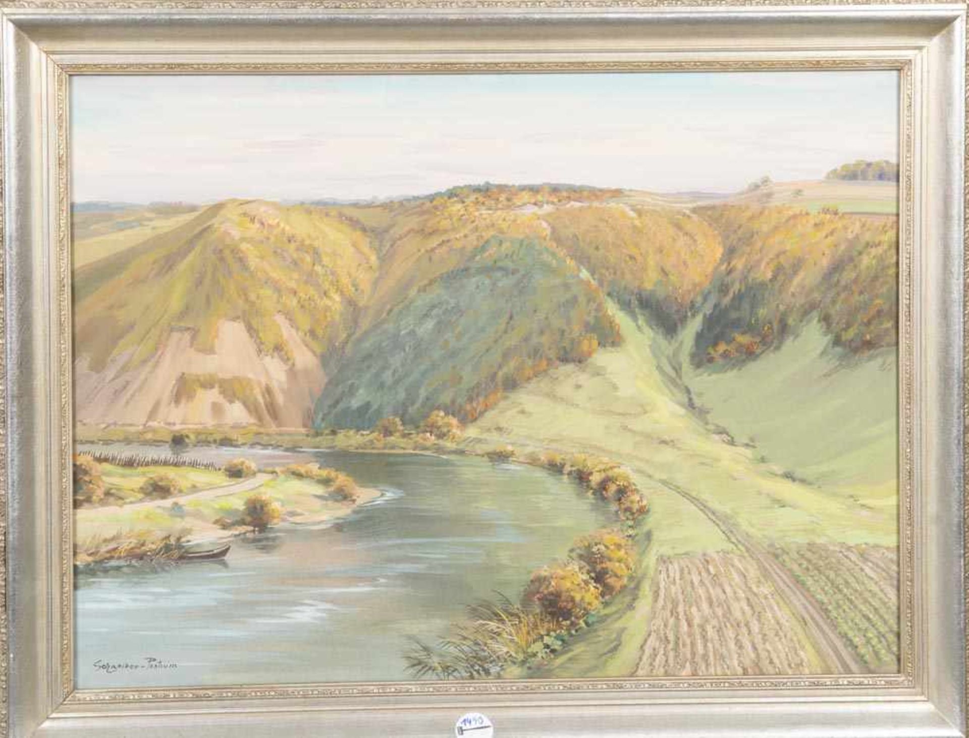 Anton Schneider-Postrum (1869-1943). Ansicht einer Neckarschleife. Aquarell/Papier, li./u./sign.,