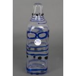 Vase. Murano 20. Jh. Farbloses Glas, mit aufgeschmolzenen blauen Bändern und schwarzen Tropfen,