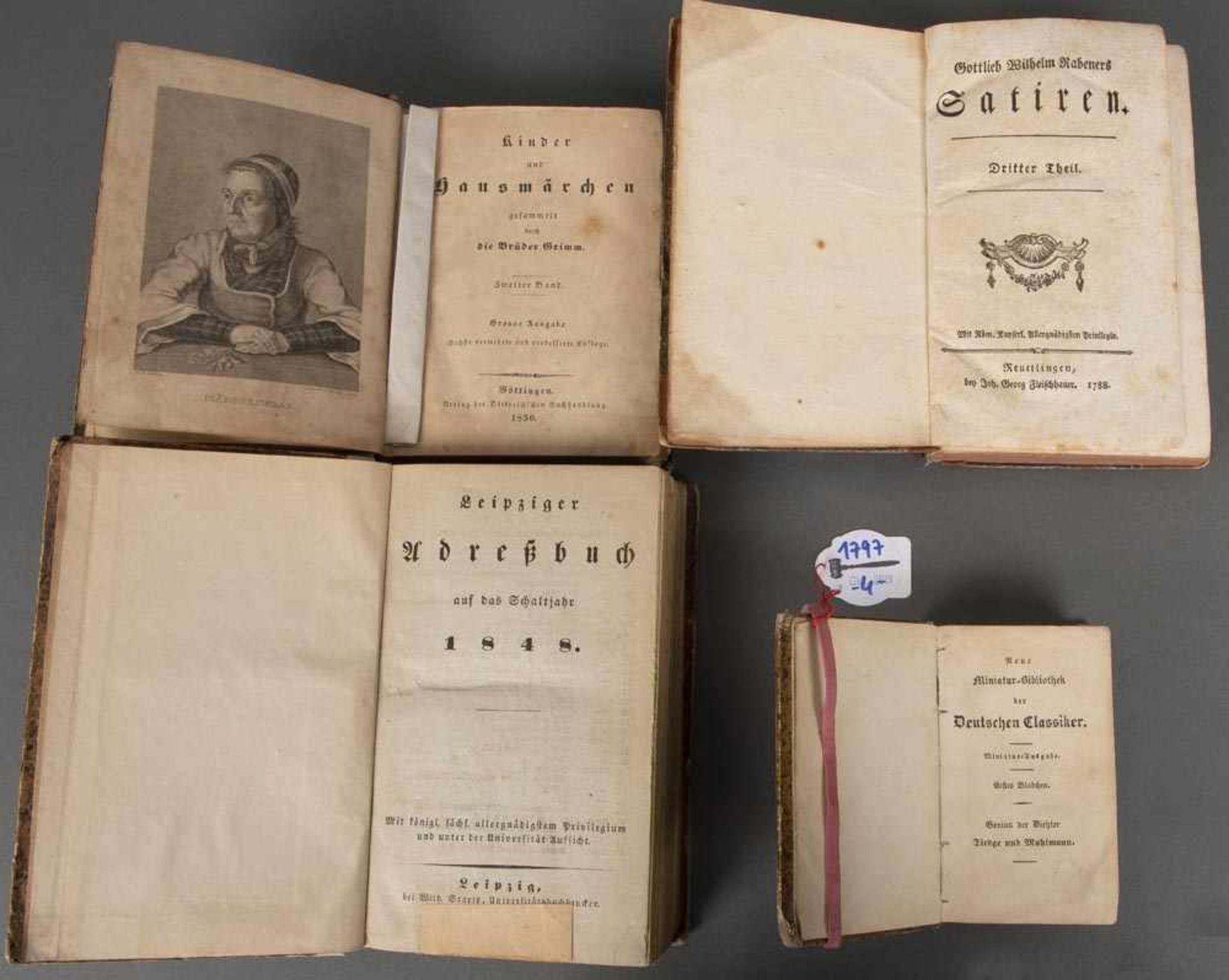 Vier Bde. Literatur: Neue Miniatur-Bibliothek der Deutschen Classiker, 1839; Leipziger