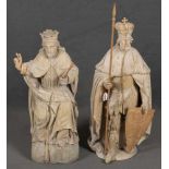 Zwei Königsfiguren. Deutsch um 1900. Weichholz, geschnitzt, H=59 / 75,5 cm.- - -25.00 % buyer's