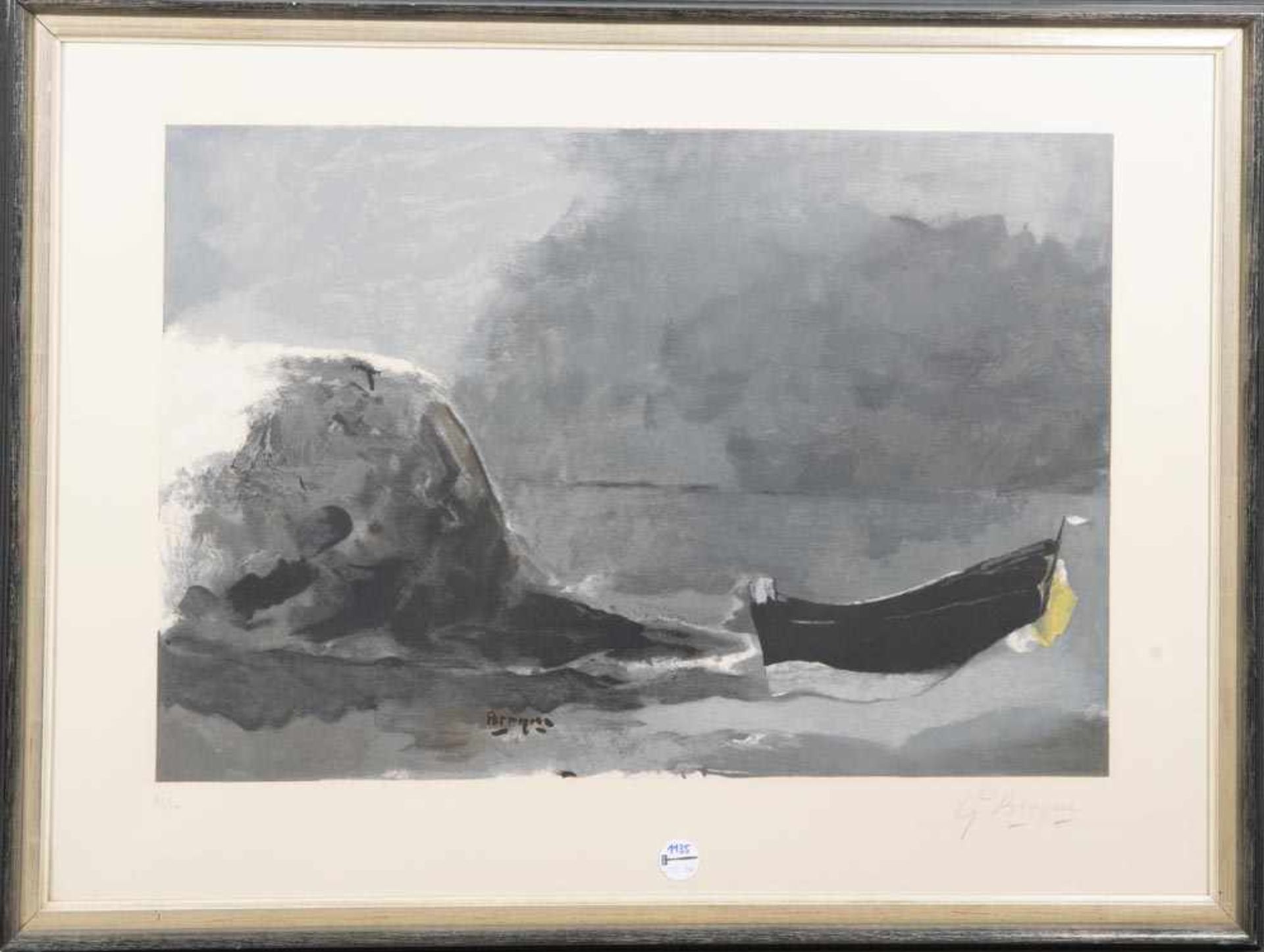 Georges Braque (1882-1963). Küstenlandschaft mit Boot. Farblithographie 23/400, mittig in der Platte