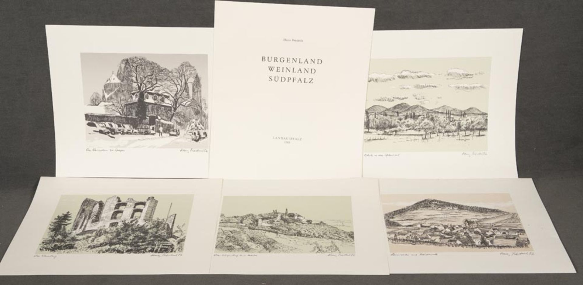 Heinz Friedrich (Maler des 20. Jhs.). Burgland Weinland Südpfalz. Lithographie, re./u./bez./