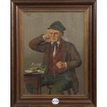 K. Meisl (Maler des 20. Jhs.). Sitzender Mann beim Kartenspiel. Öl/Lw., li./o./sign., bez. 