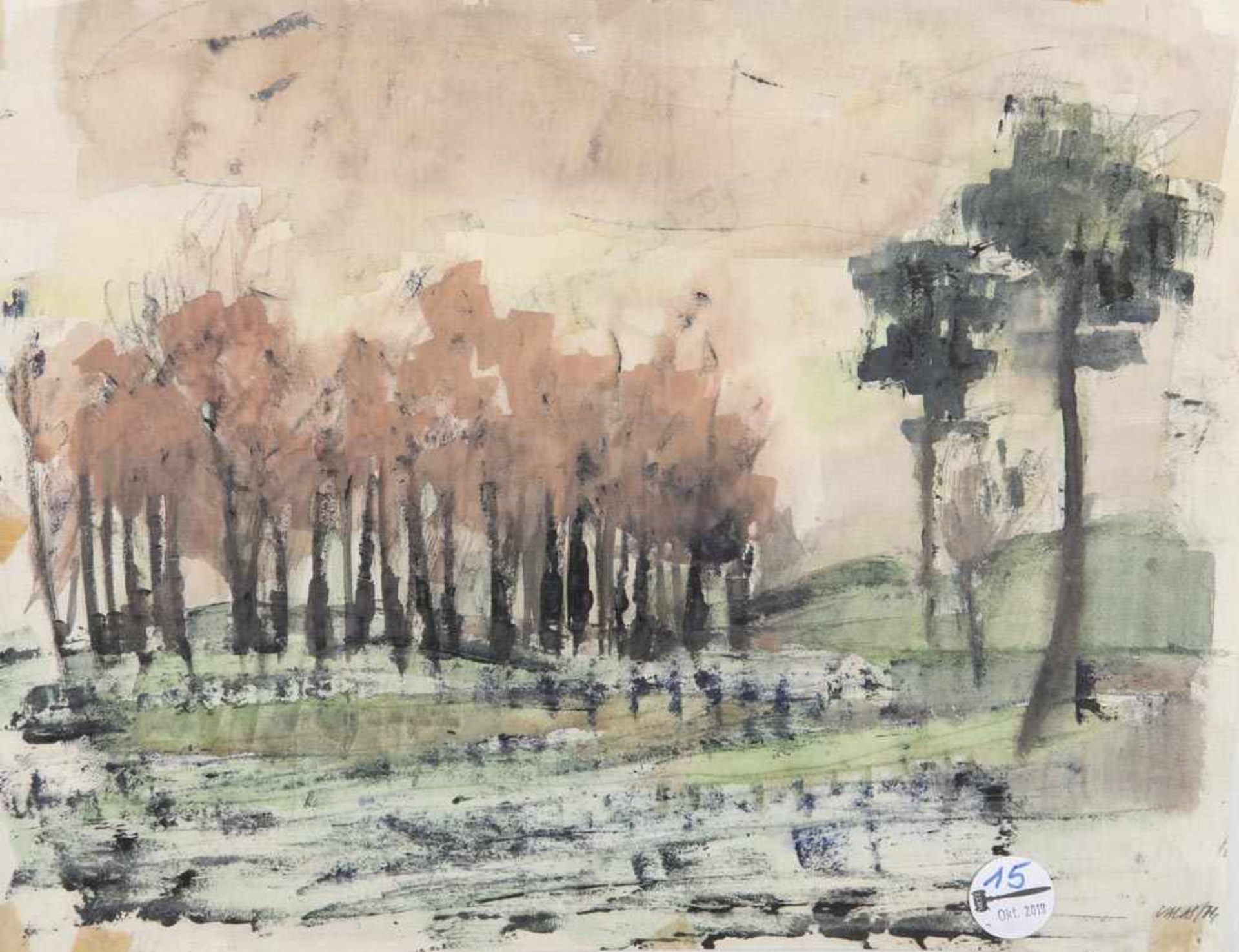 Hans Valas (geb. 1922). Verbrannter Wald. Aquarell/Papier, re./u./sign./dat. (19)74, verso bez.,