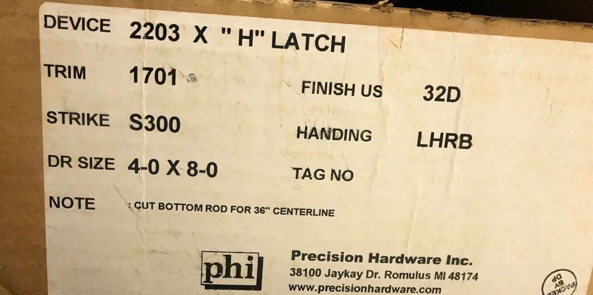 Precision Hardware Exit Device 2203 x "H" Latch - Image 4 of 4