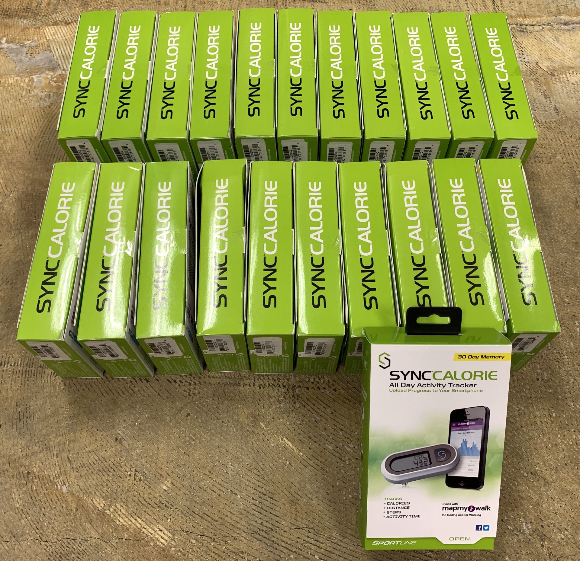 LOT OF 22 NEW IN BOX SPORTLINE SYNC CALORIE ALL DAY ACTIVITY TRACKERS
