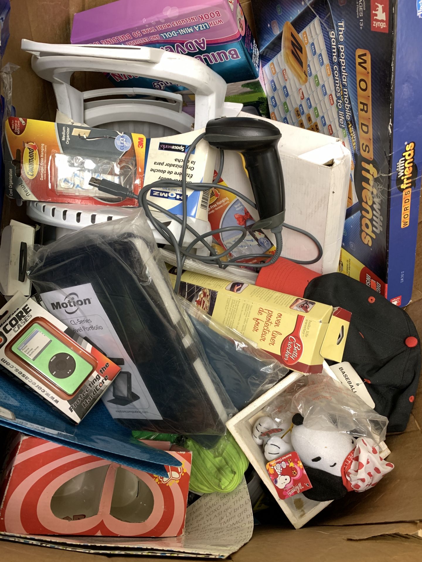 UNSORTED MIXED BOX OF MISC HOUSEHOLD GOODS, TOYS AND ACCESSORIES.  ABOUT 1-2 FEET DEEP OF PRODUCT
