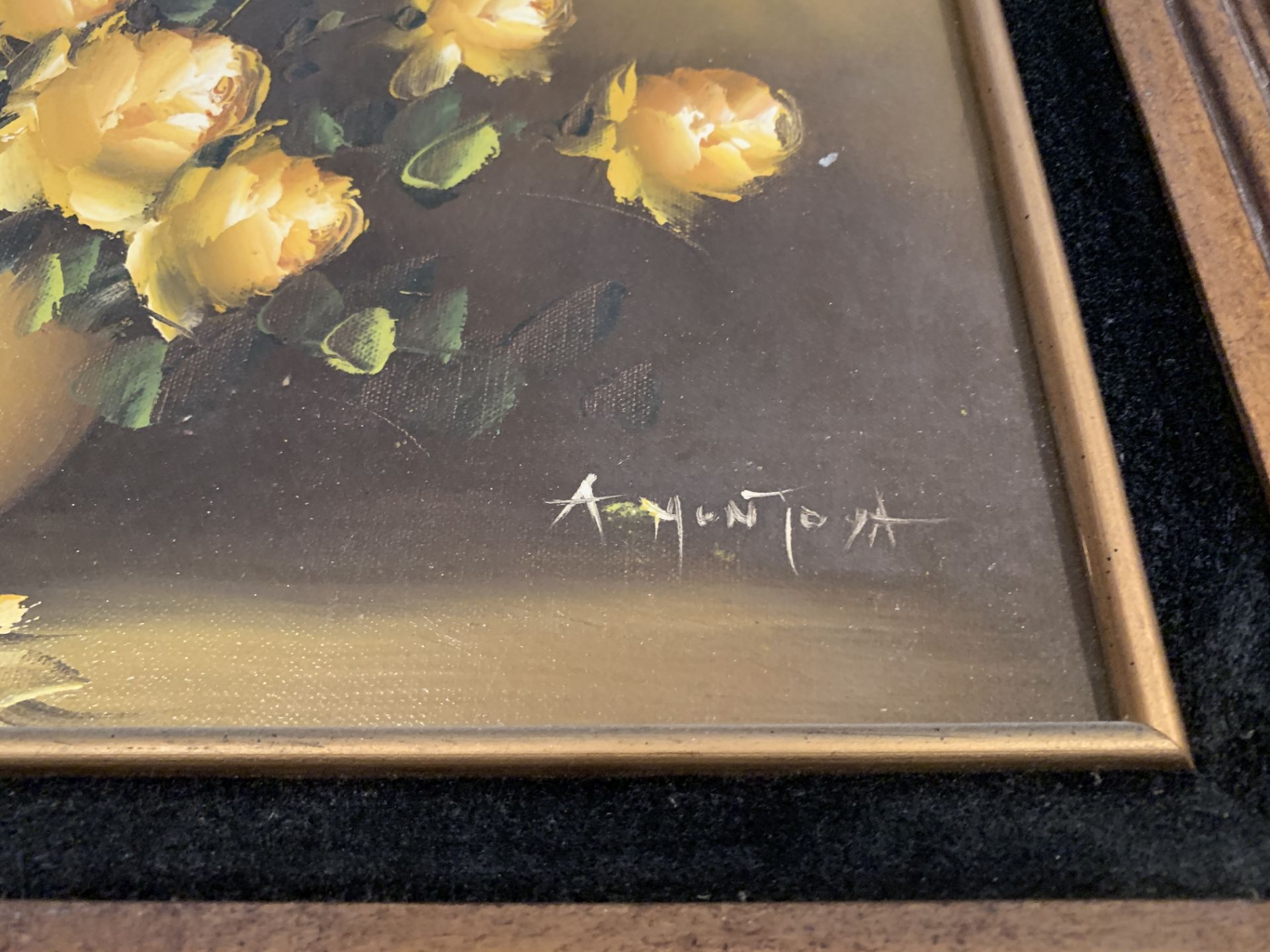 THICK FRAMED FLORAL ART PIECE, YELLOW FLOWERS IN VASE. DIMENSIONS: 28X31.5" - Image 3 of 3