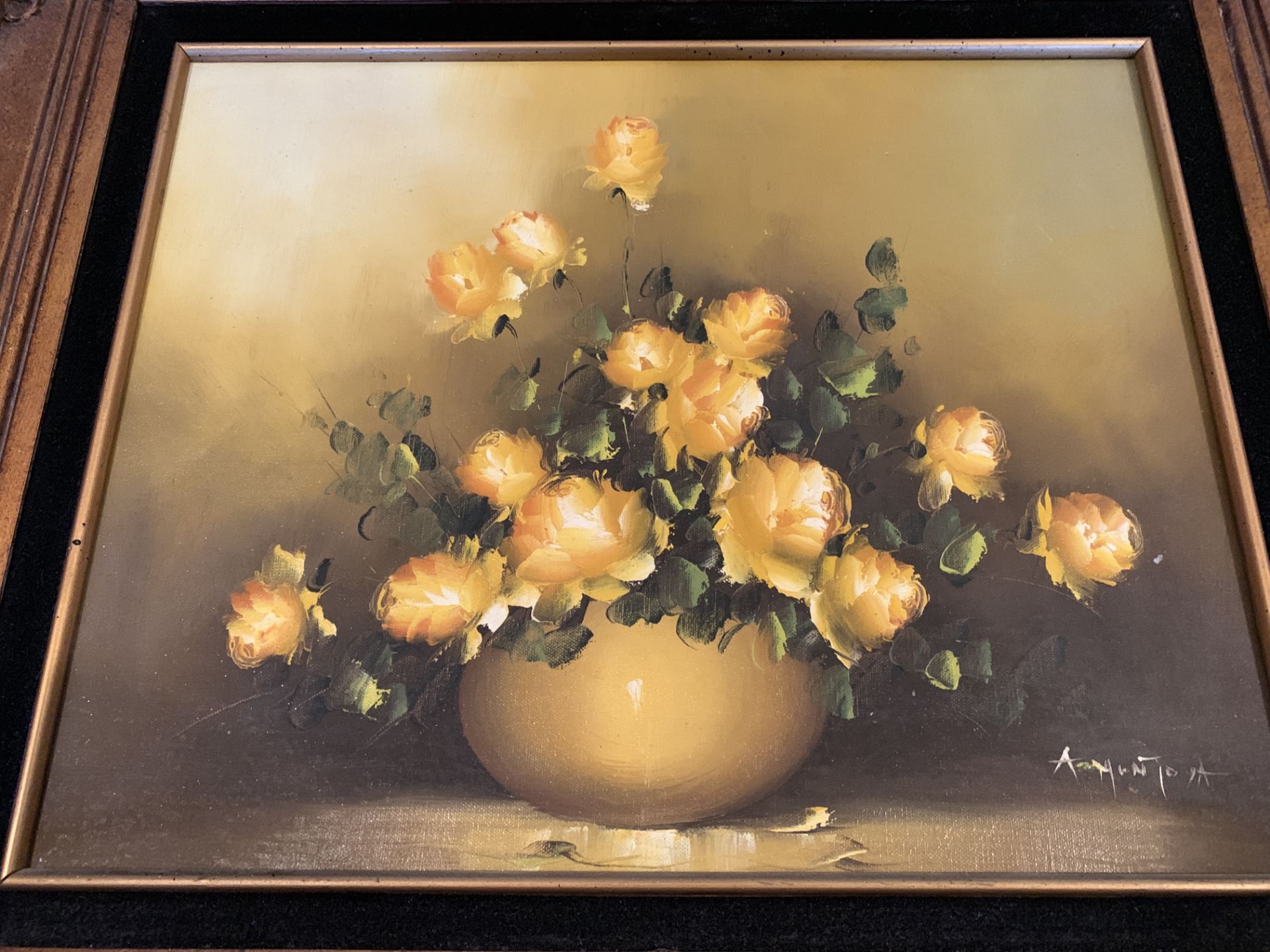 THICK FRAMED FLORAL ART PIECE, YELLOW FLOWERS IN VASE. DIMENSIONS: 28X31.5" - Image 2 of 3