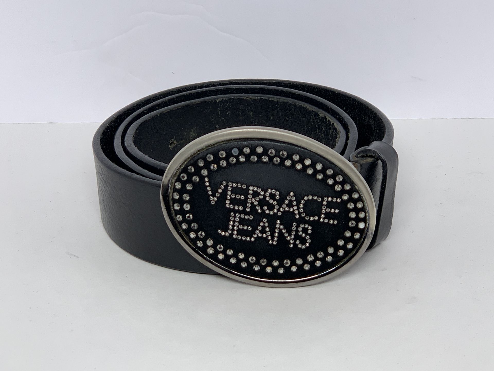 Versace Jeans Black Leather Belt with oversized buckle