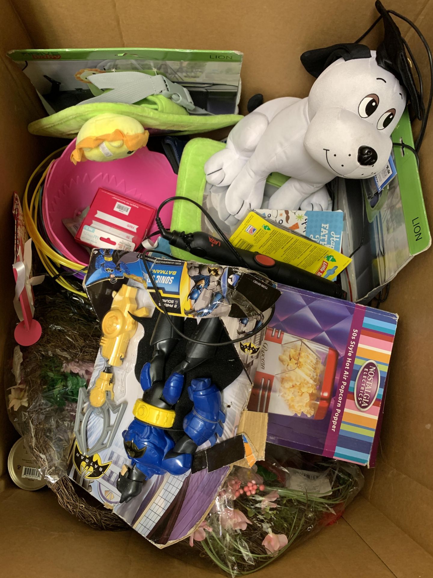 UNSORTED MIXED BOX OF MISC TOYS & OTHER ITEMS. ABOUT 1-2 FEET DEEP OF PRODUCT UNSORTED. "TOY BOX 2"