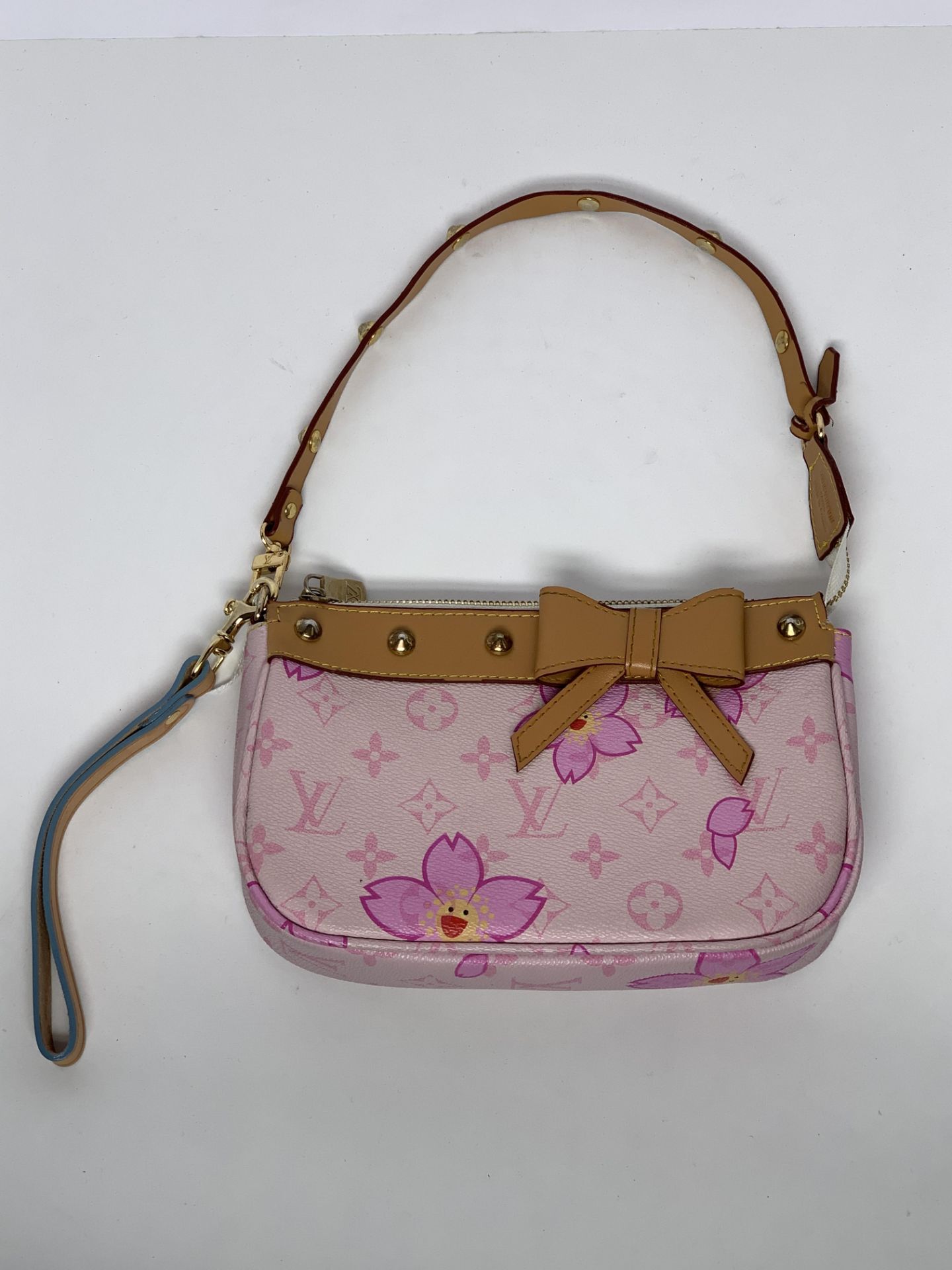 Louis Vuitton LV Luxury Shoulder Handbag Purse Clutch Wristlet, Pink, Flower Print, Interior Pocket