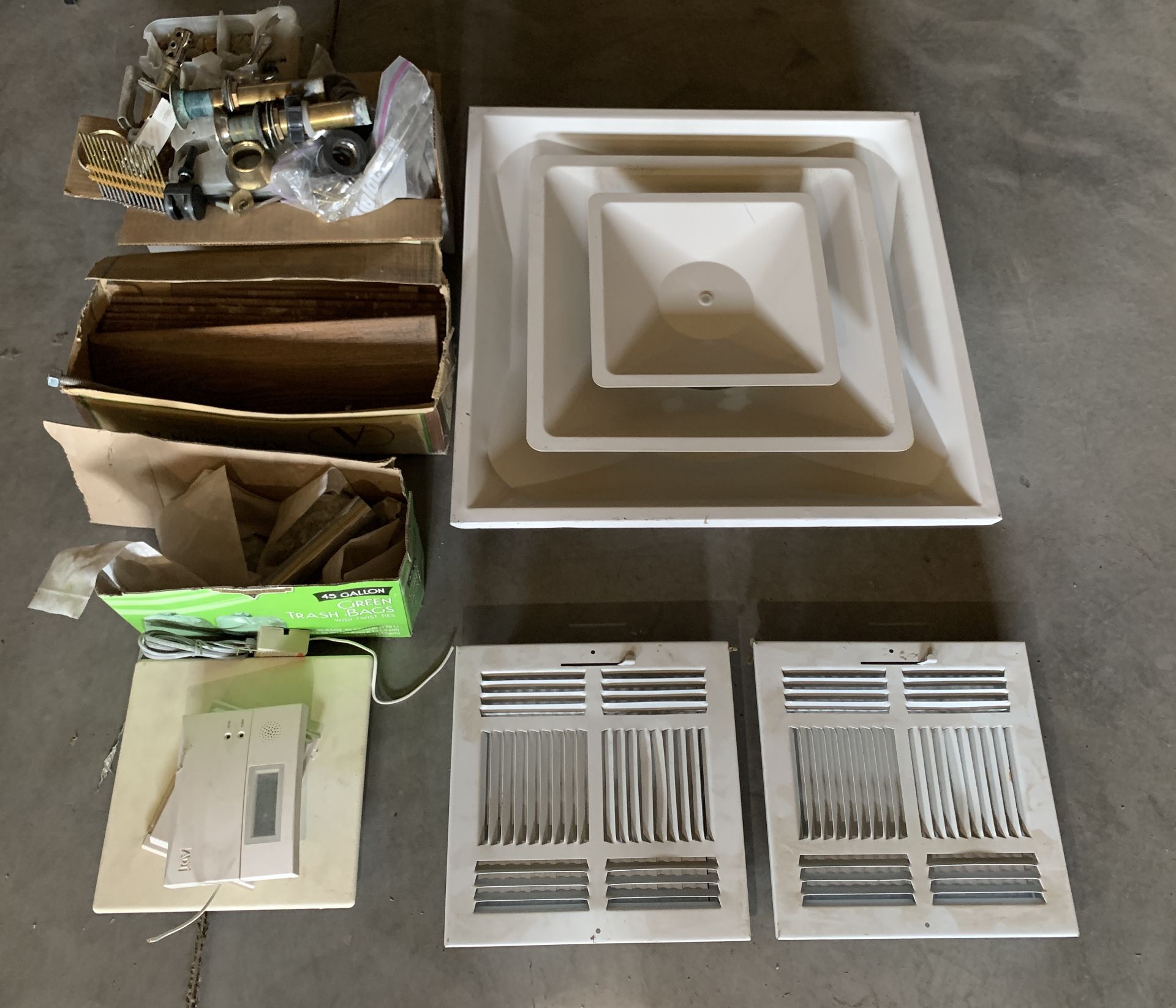 Mixed lot of Construction items: AC Ducts, Alarm Pad, Flooring, Plumbing