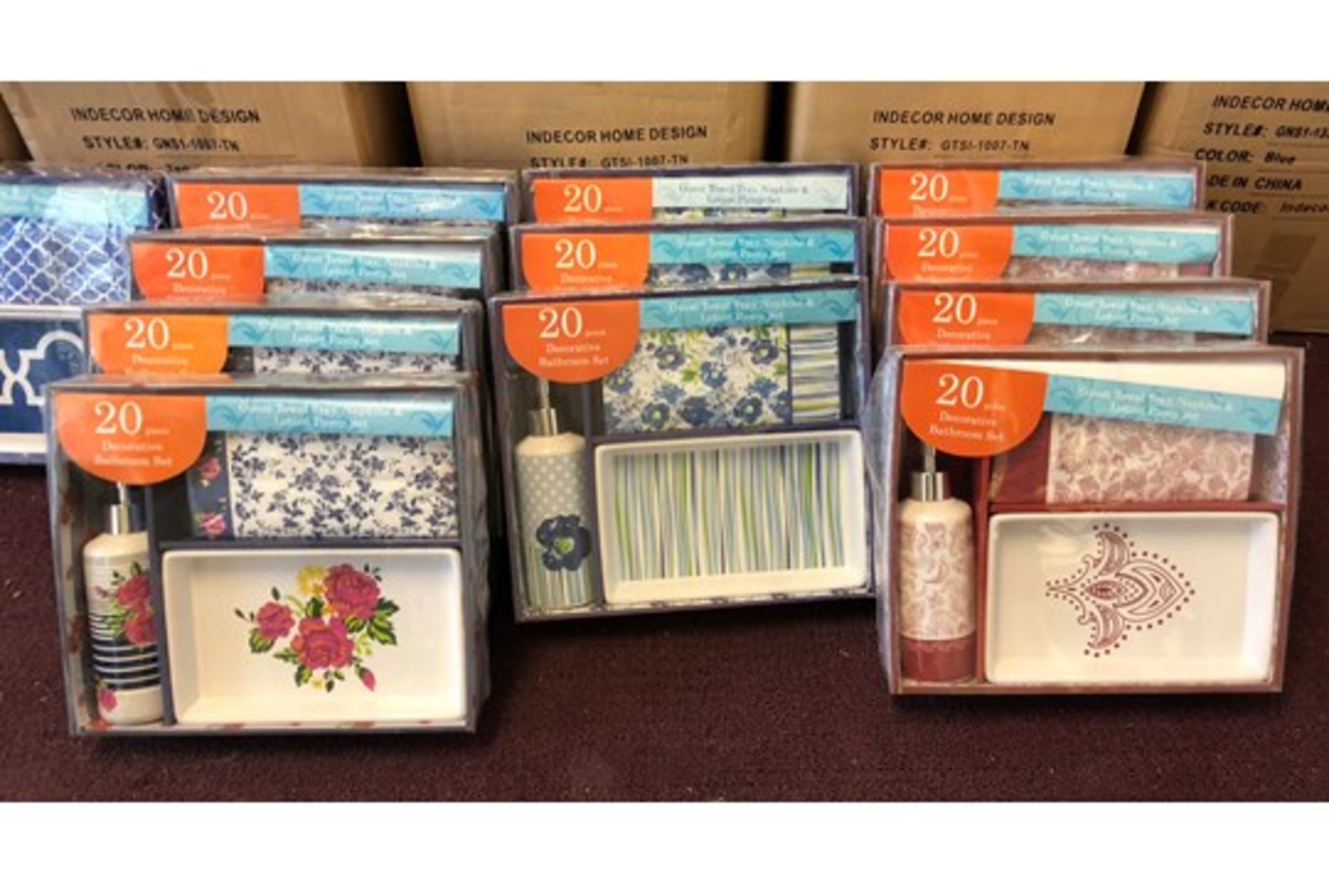 25 - 20 pc. Decorative Bath Sets - Blue Floral - Image 2 of 2