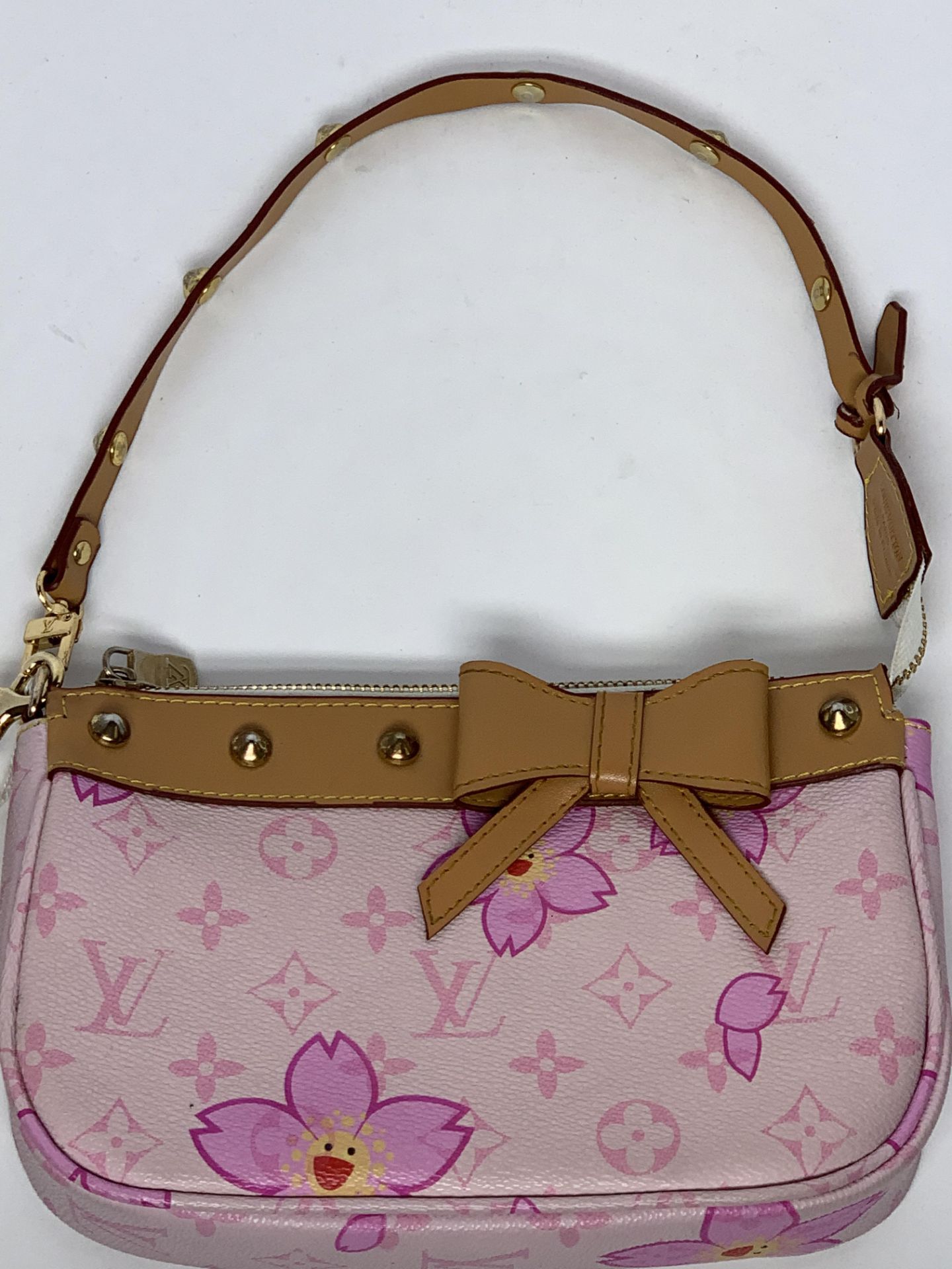 Louis Vuitton LV Luxury Shoulder Handbag Purse Clutch Wristlet, Pink, Flower Print, Interior Pocket - Image 2 of 6