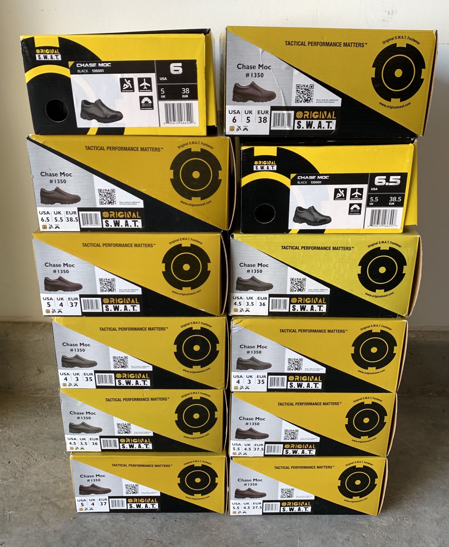 12 Pairs Boys Shoes, Original S.W.A.T Brand, New in Box, Various Sizes, Black - Image 2 of 6