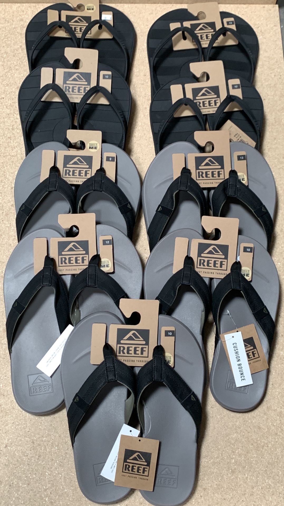 9 Pairs REEF Flip Flop Sandals, Men's, New w. Tags, Various styles and sizes, (Retail $399) - Image 2 of 8