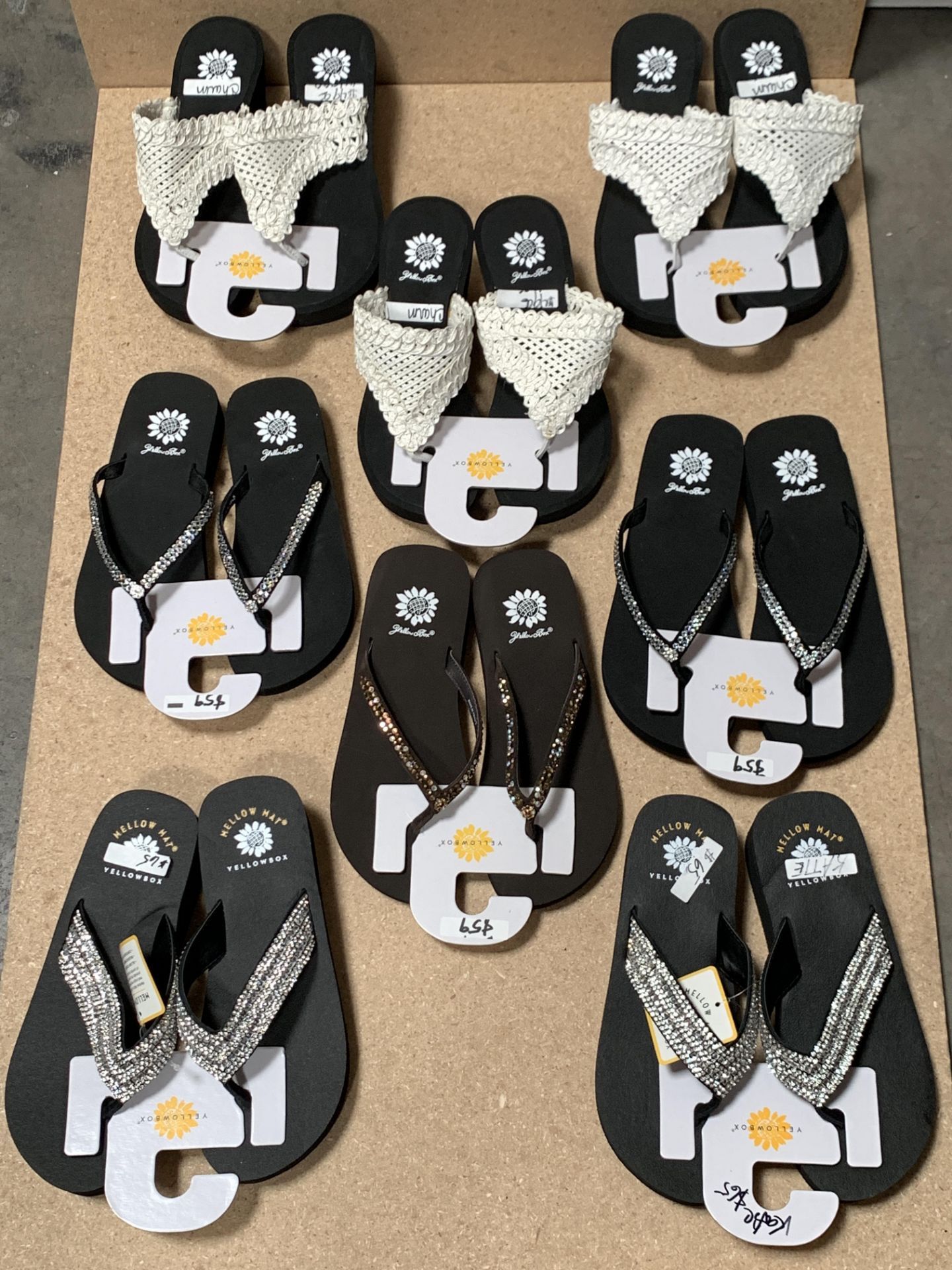 8 Pairs Yellow Box Flip Flop Sandals, New w. Tags, Various Styles and Sizes (Retail $454) - Image 2 of 7