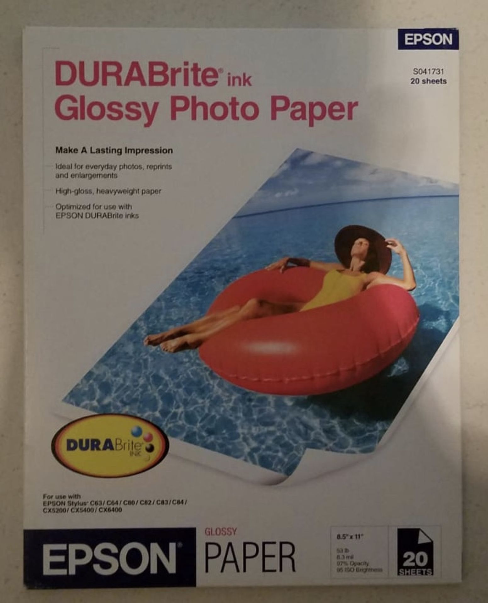 410 Packs of Epson DURABrite Glossy Photo Paper 8.5x11", All new, Case packed