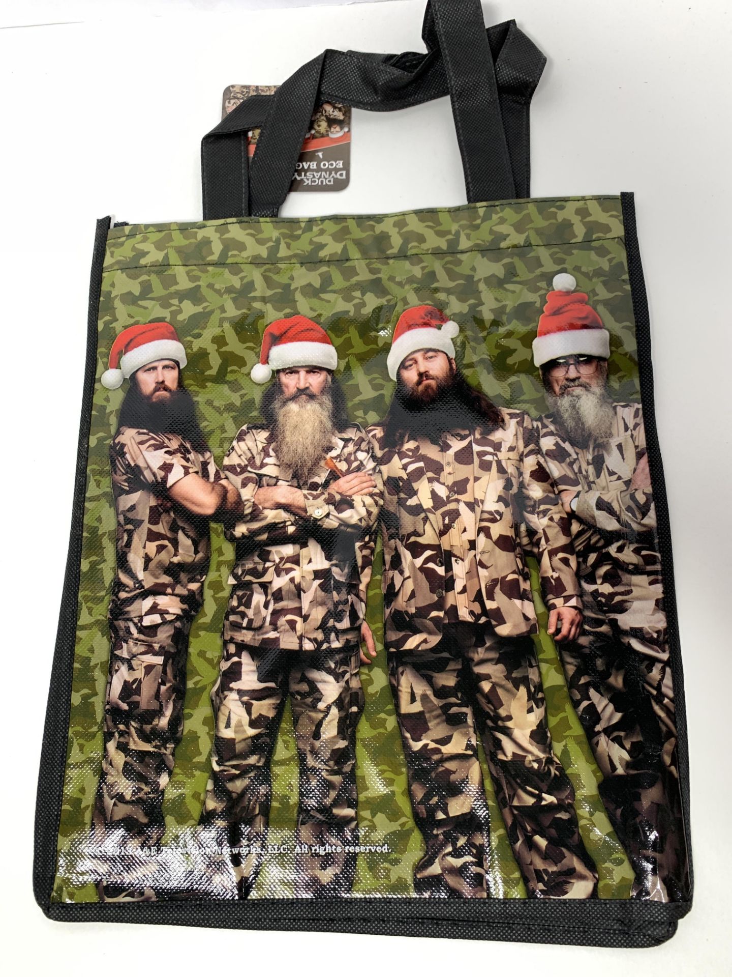 Pallet of 2,750 Duck Dynasty Eco Tote Bags, New with Tags, 2 Interior Sections, display hang tool - Image 5 of 8