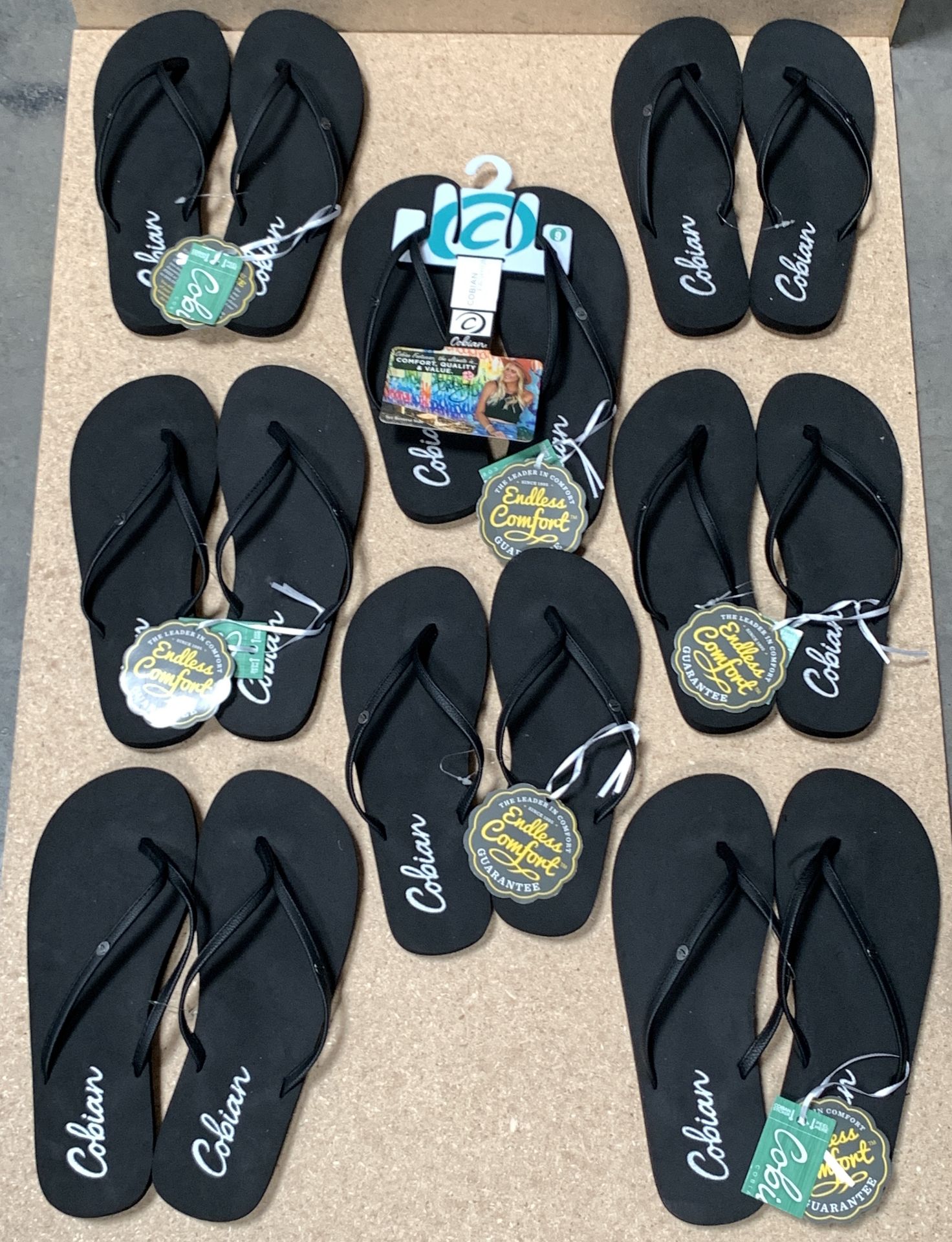 8 Pairs Cobian Flip Flop Sandals, Nias Bounce Black, New w. Tags, Various Sizes (Retail $264)