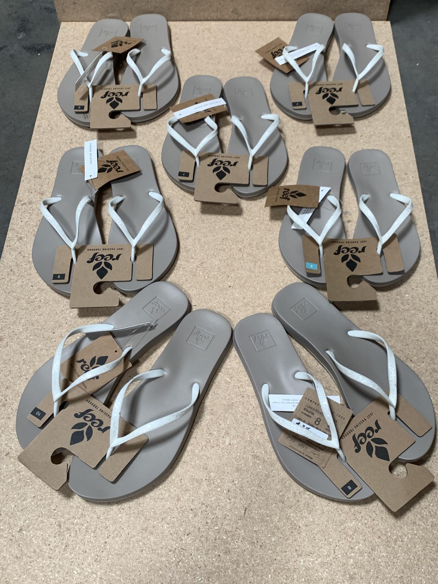 7 Pairs REEF Flip Flop Sandals, Cushion Bounce Stargazer Bridal, New, Various Sizes (Retail $266)