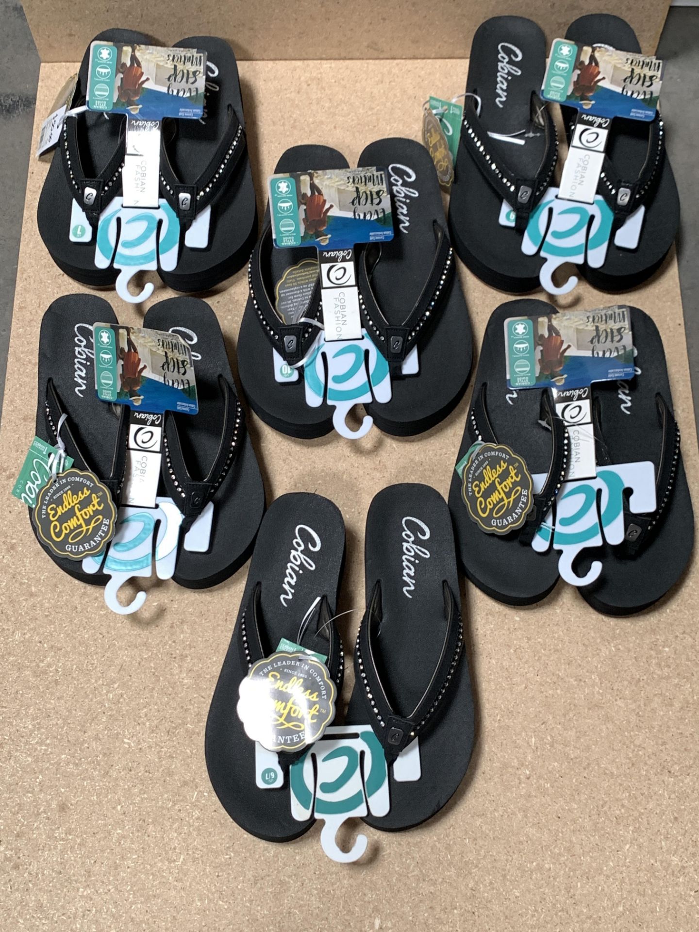 6 Pairs Cobian Flip Flop Sandals, Tiffany w. Crystals, New w. Tags, Various Sizes (Retail $300) - Image 2 of 5