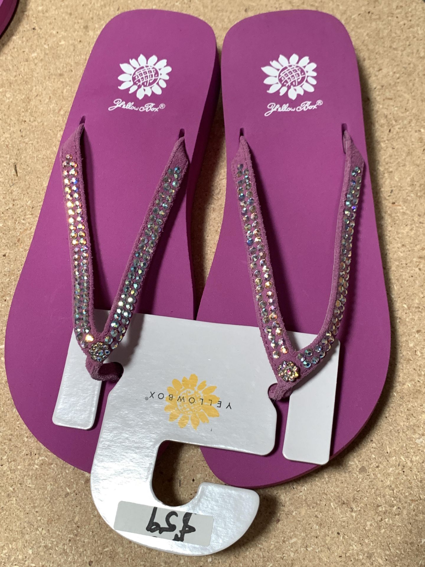 8 Pairs Yellow Box Flip Flop Sandals, Jello, Pink w. Crystals, New, Various Sizes (Retail $472) - Image 3 of 4