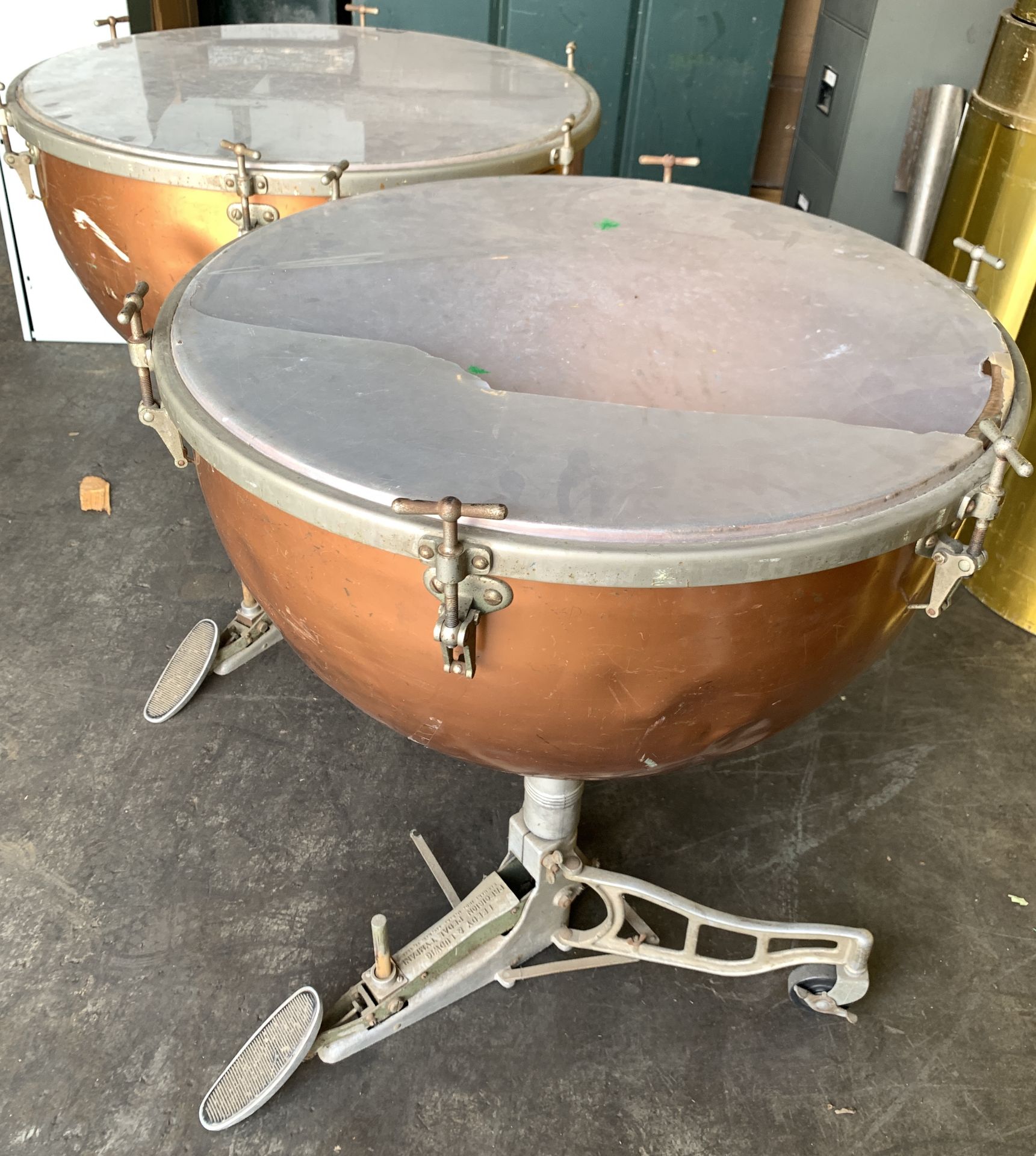 3 Vintage Oversized Drums, Copper Finish, Leedy Ludwig Pedal, Weather King *Los Angeles Pickup only