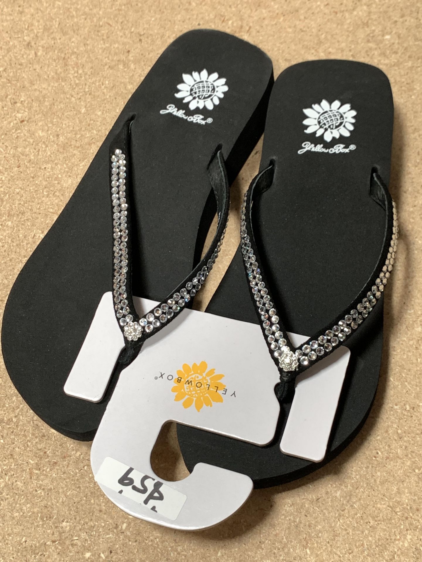 5 Pairs Yellow Box Flip Flop Sandals, Jello, Black w. Crystals, NWT, Various Sizes (Retail $295) - Image 3 of 4