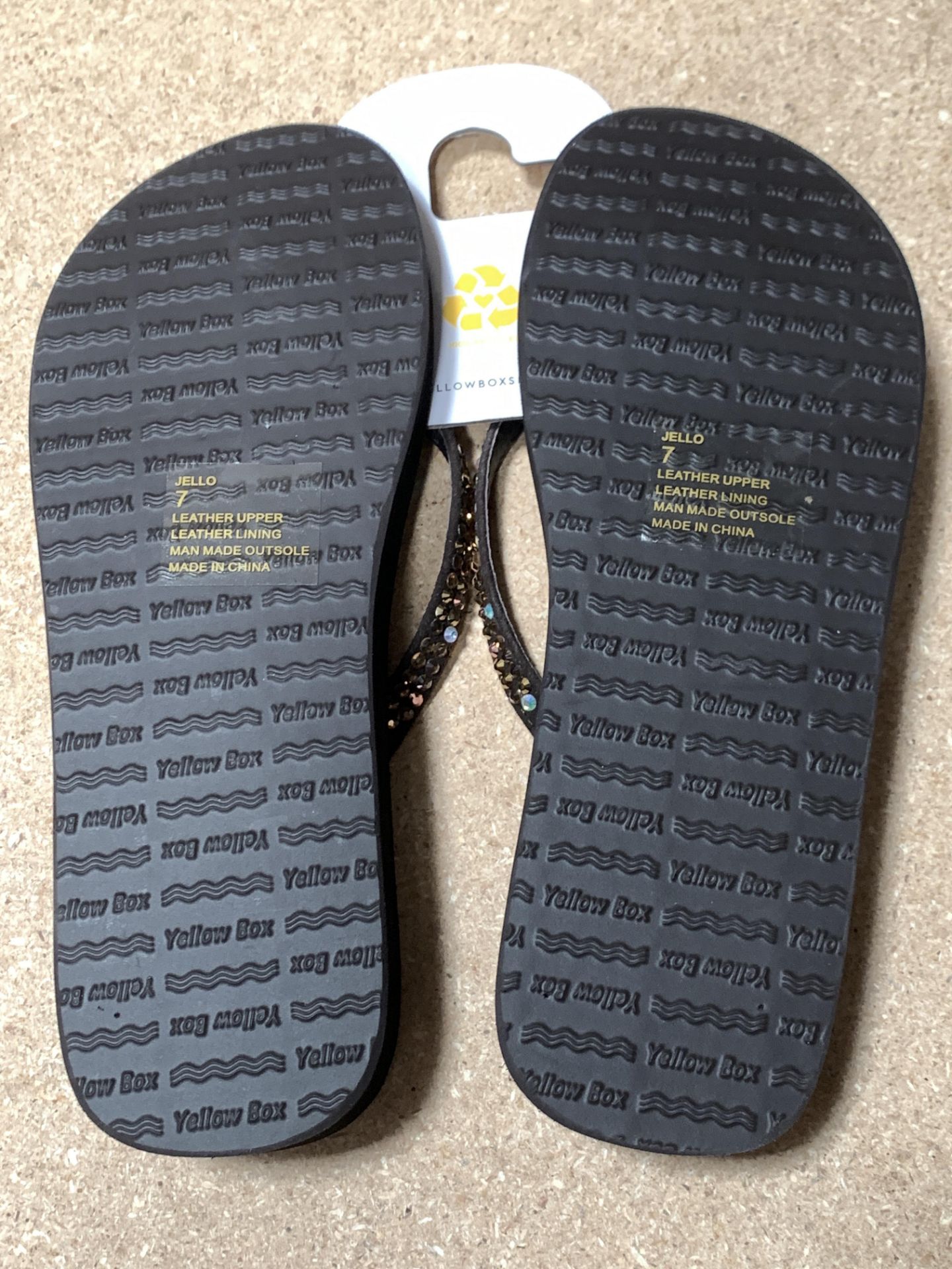 7 Pairs Yellow Box Flip Flop Sandals, Brown w. Crystals, New w. Tags, Various Sizes (Retail $413) - Image 4 of 4