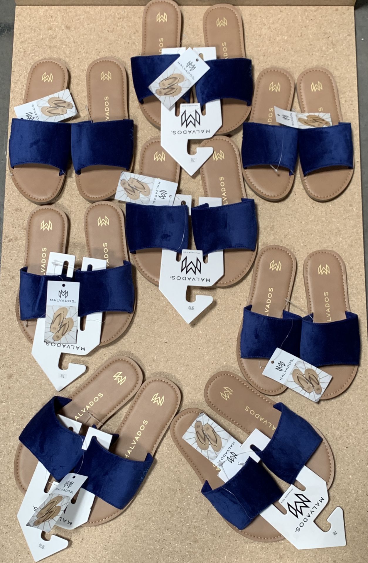 8 Pairs Malvados Flip Flop Sandals, New with Tags, Various Sizes, Icon Taylor Plush (Retail $368)