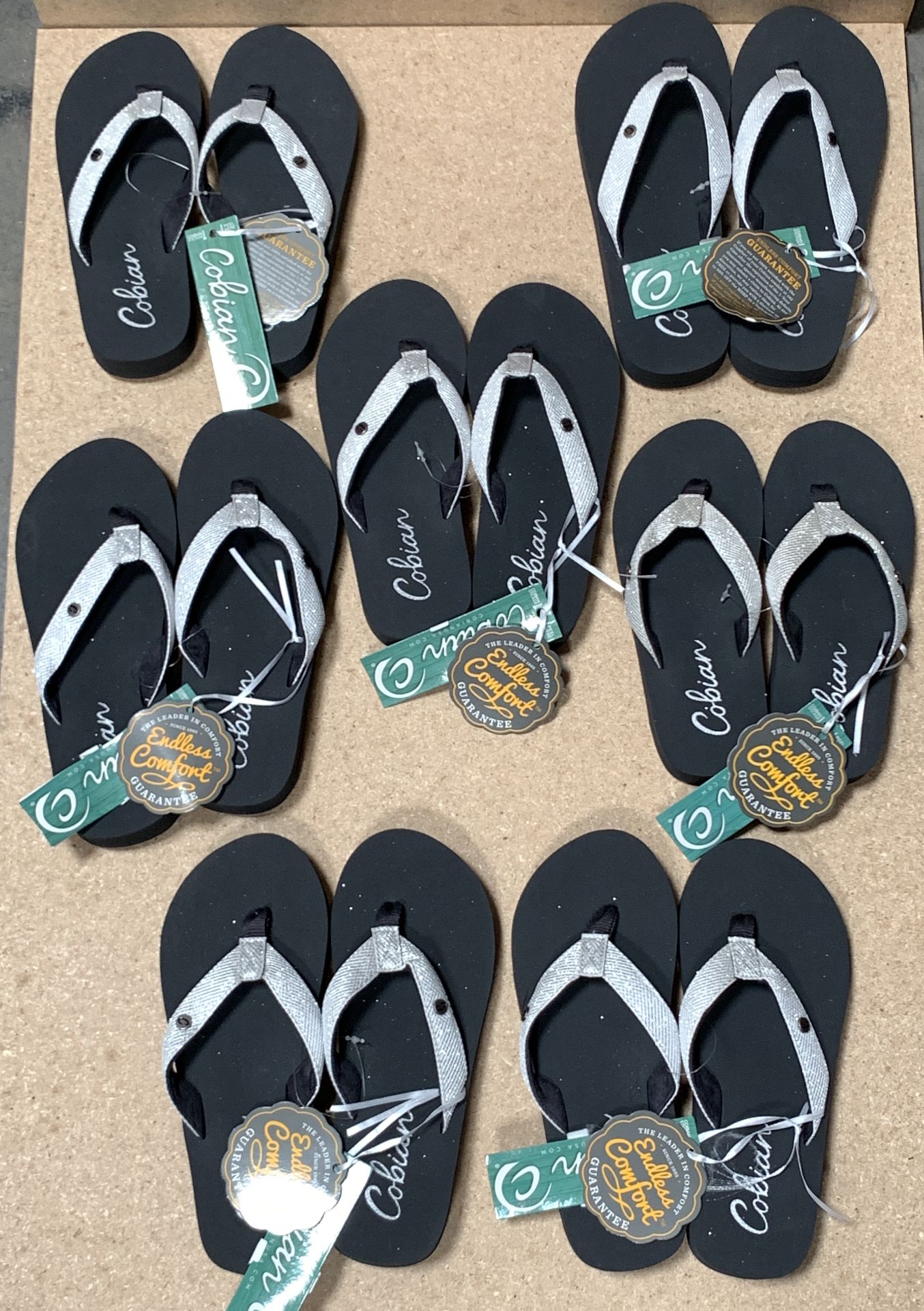 7 Pairs Cobian Flip Flop Sandals, Cancun Bounce, New w. Tags, Various Sizes (Retail $266)
