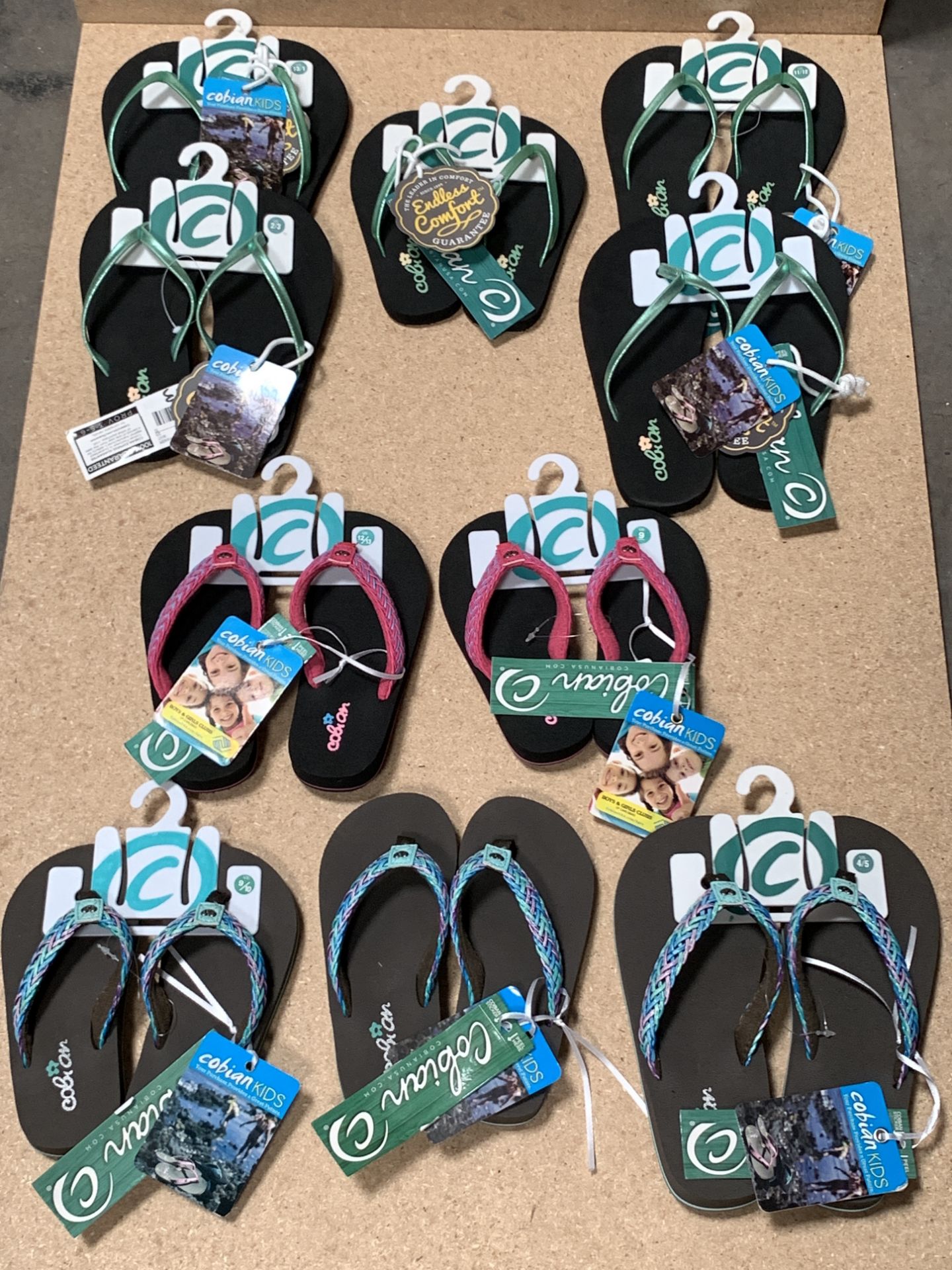 10 Pairs Cobian Kids Flip Flop Sandals, Lil Shimmer &Lil Lalati, New, Various Sizes (Retail $240) - Image 2 of 8