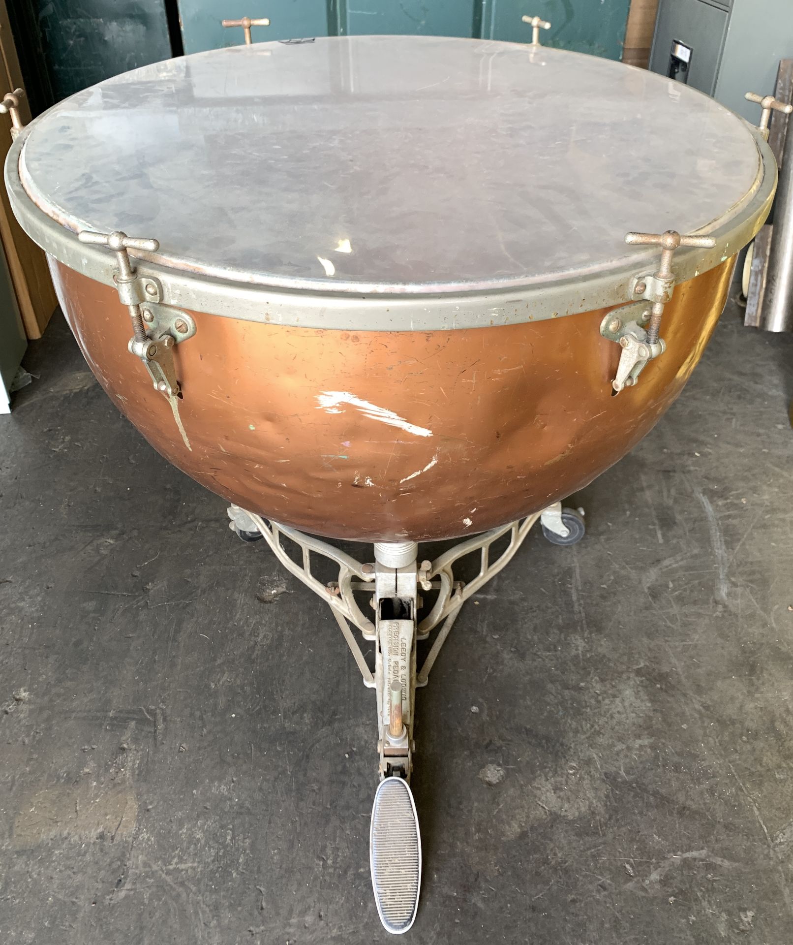 3 Vintage Oversized Drums, Copper Finish, Leedy Ludwig Pedal, Weather King *Los Angeles Pickup only - Image 3 of 8