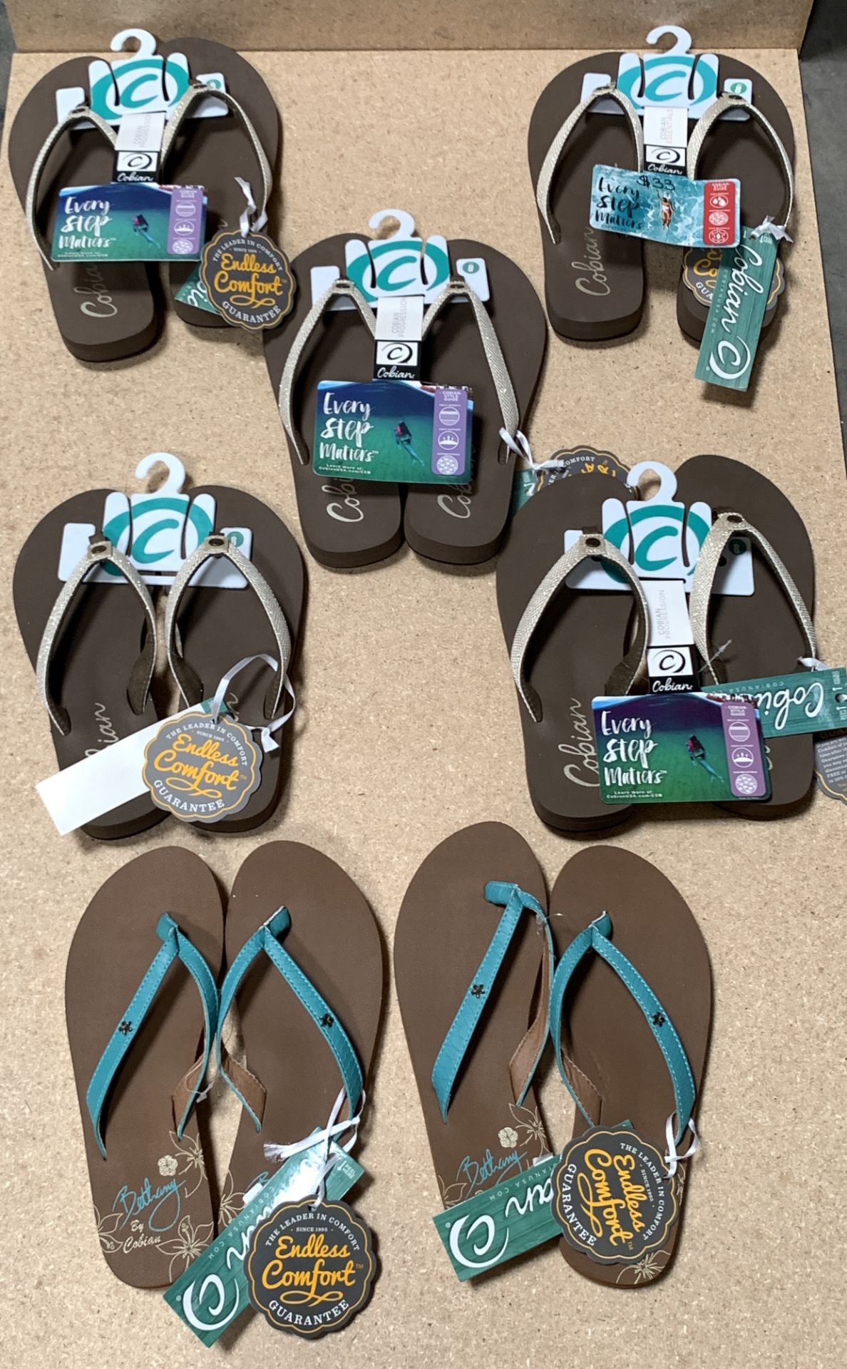 7 Pairs Cobian Flip Flop Sandals, New w. Tags, Various Styles and Sizes (Retail $251) - Image 2 of 6