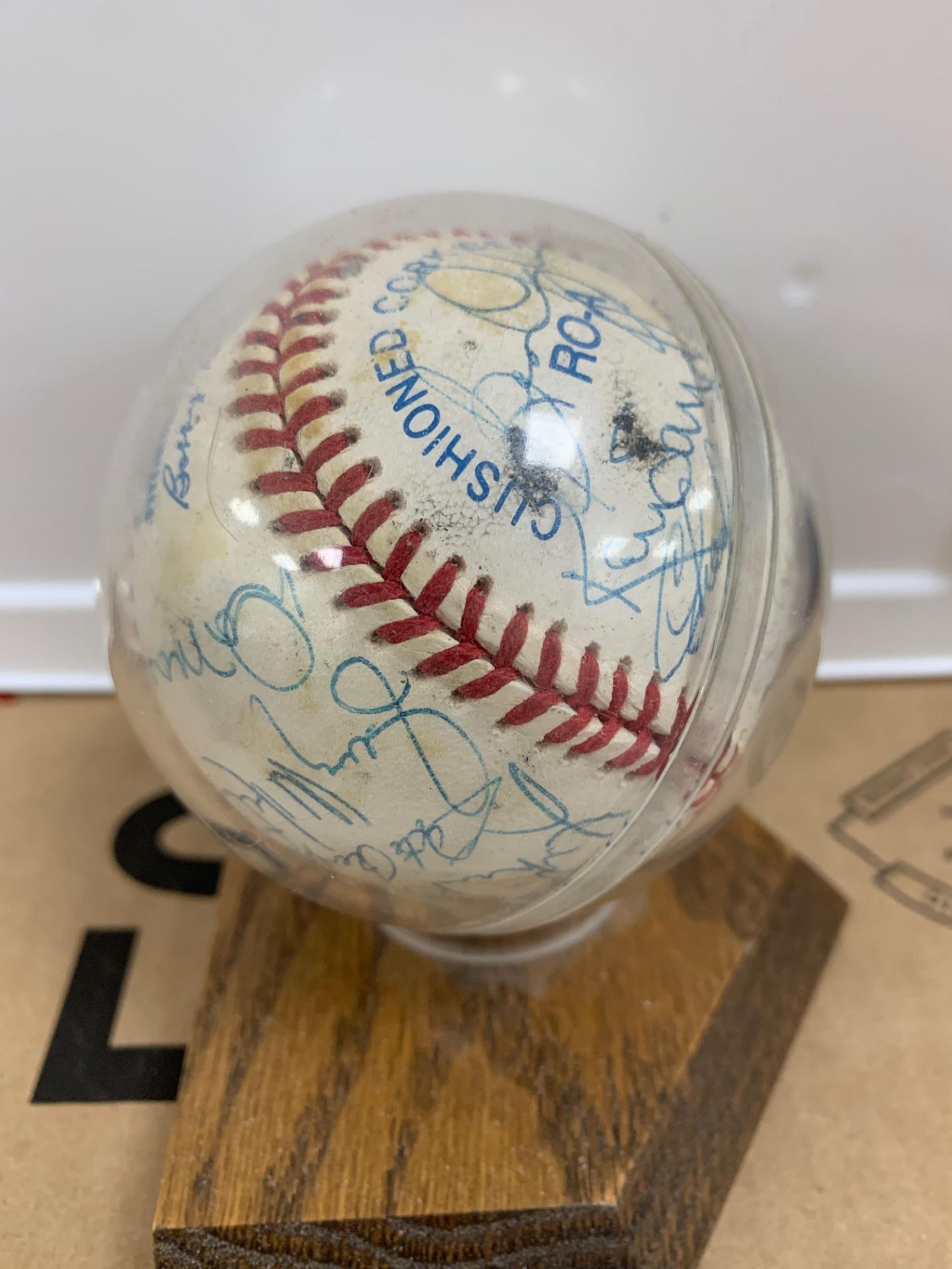 Signed Baseball by Milwaukee Braves Baseball Team, in Case and Stand - Image 2 of 5