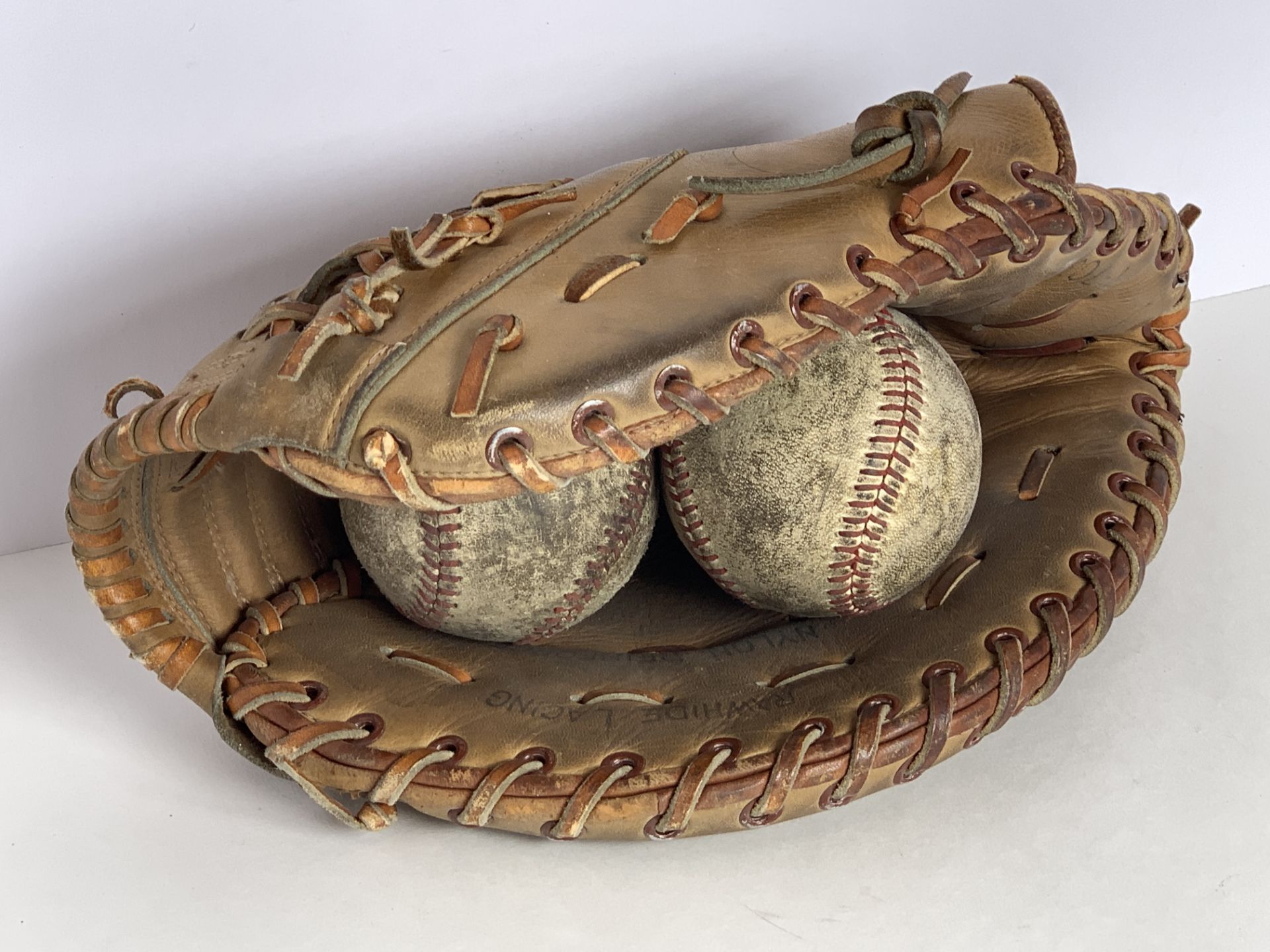 Vintage Baseball Glove and 2 Balls, Sports Memorabilia, Corsair Genuine Top Grain Leather