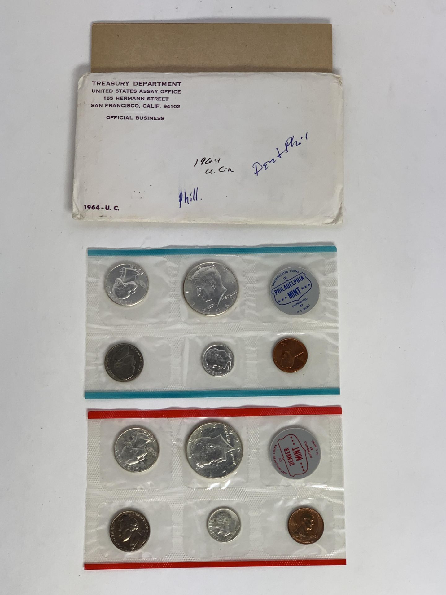 1964 Uncirculated Coin Set, Denver & Philadelphia Mints, Silver Copper Etc, Liberty Half Dollar Etc