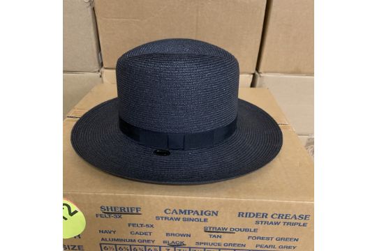 8 Campaign Uniform Hats, Black Straw Double The Lawman, and Flex-3X Beaver Quality, Various Sizes - Image 3 of 8