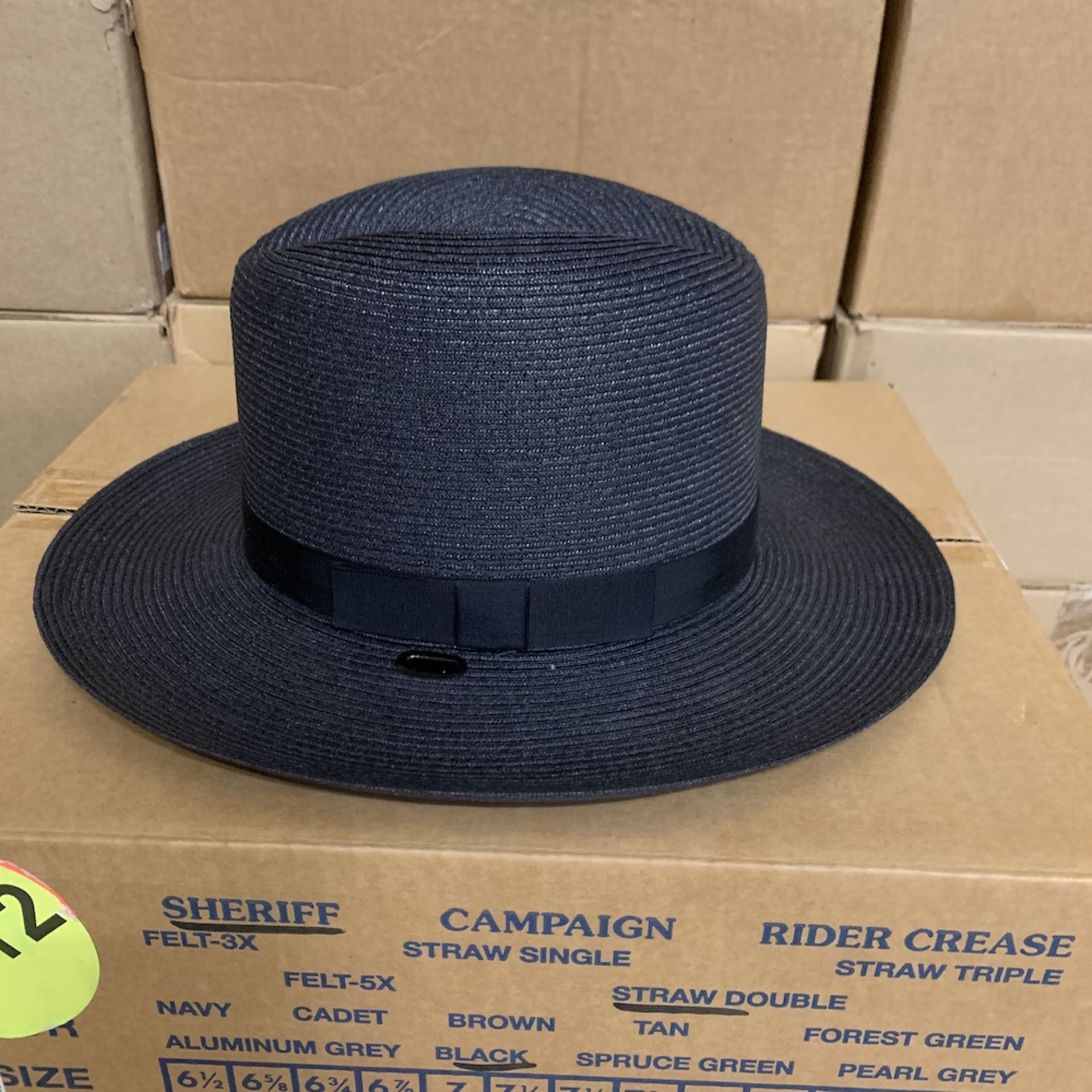 8 Campaign Uniform Hats, Black Straw Double The Lawman, and Flex-3X Beaver Quality, Various Sizes - Image 3 of 8