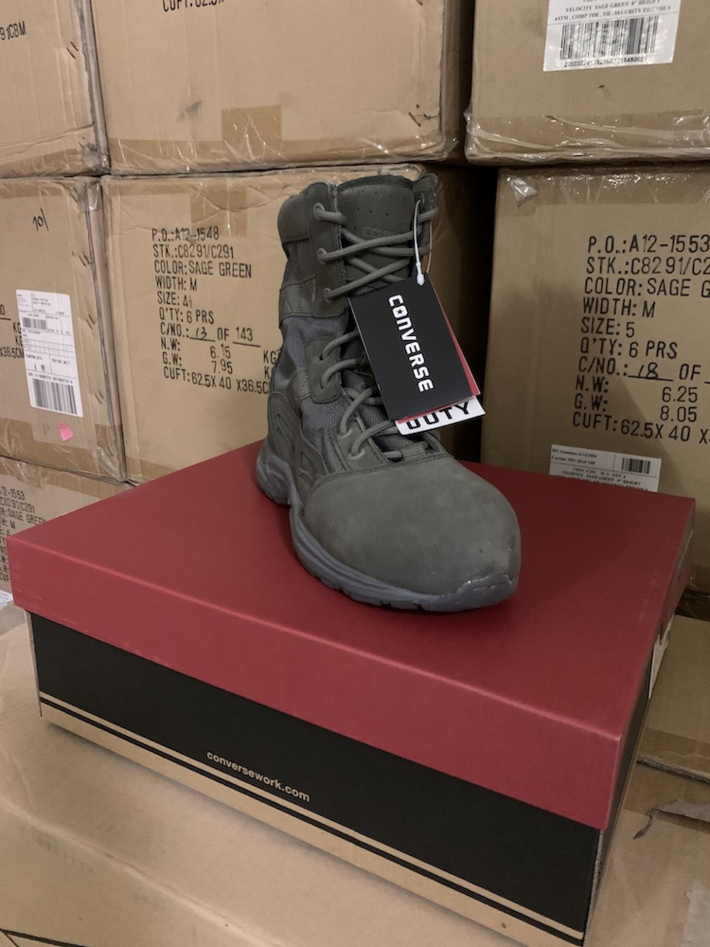 2 Pallets Converse Velocity Sage Army Combat Boots, 167 Pairs, New, $13,500++ Retail, Various Sizes - Image 2 of 4