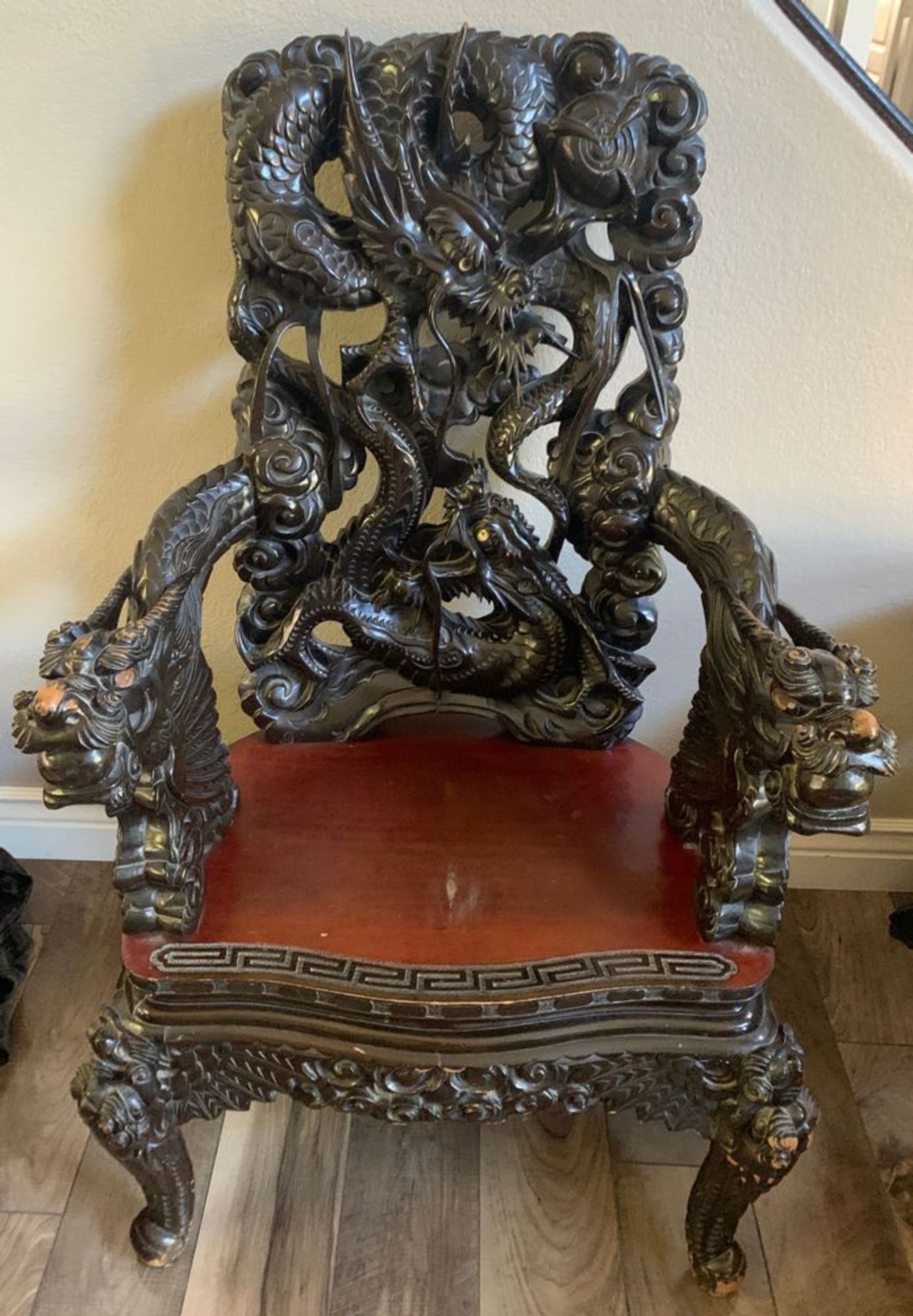 Antique King's Throne Chair, Hand Carved Wood, believed to be 150+ years old