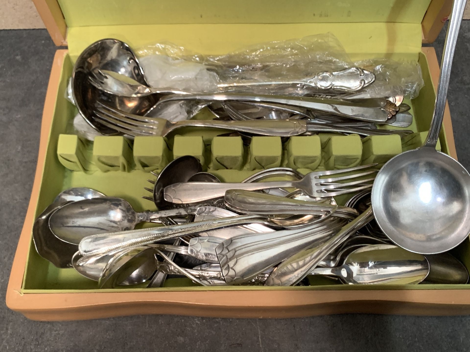 Antique Silverware Set in Light Brown Silverware Chest, Silver-Plated - Image 3 of 4