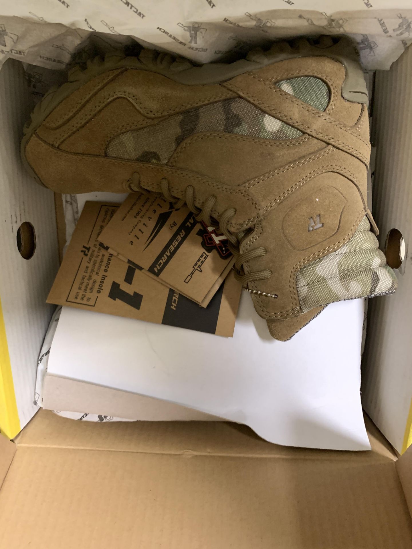 12 Pairs Belleville Tactical Boots TR505 Camo/Tan, Various Sizes, Retail Value $660+ - Image 3 of 3