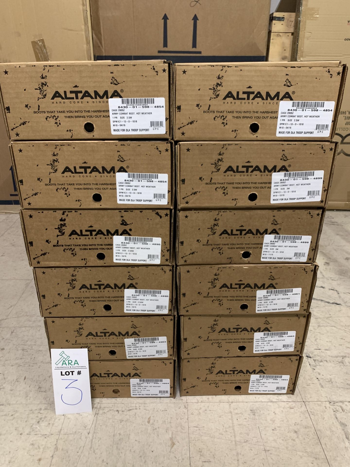 12 Pairs of Altama Army Combat Boots Tan, Cage 2B052, NEW Various Sizes, Men's, Retail Value $1200+