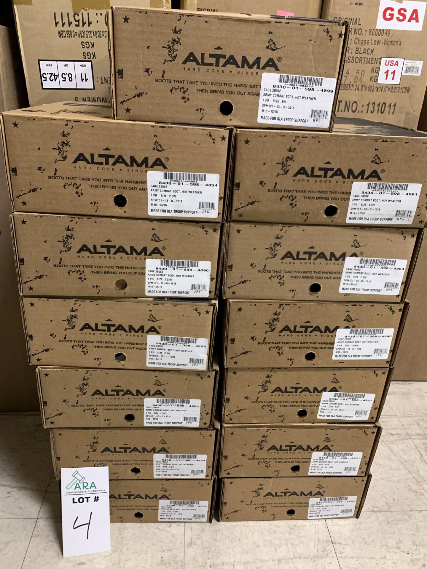 13 Pairs of Altama Army Combat Boots Tan, Cage 2B052, NEW Various Sizes, Men's, Retail Value $1300+